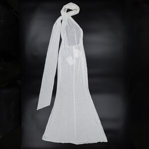 NWT Miss Circle Oleena Burnout Velvet Mesh Halter Neck Maxi Dress Sheer White